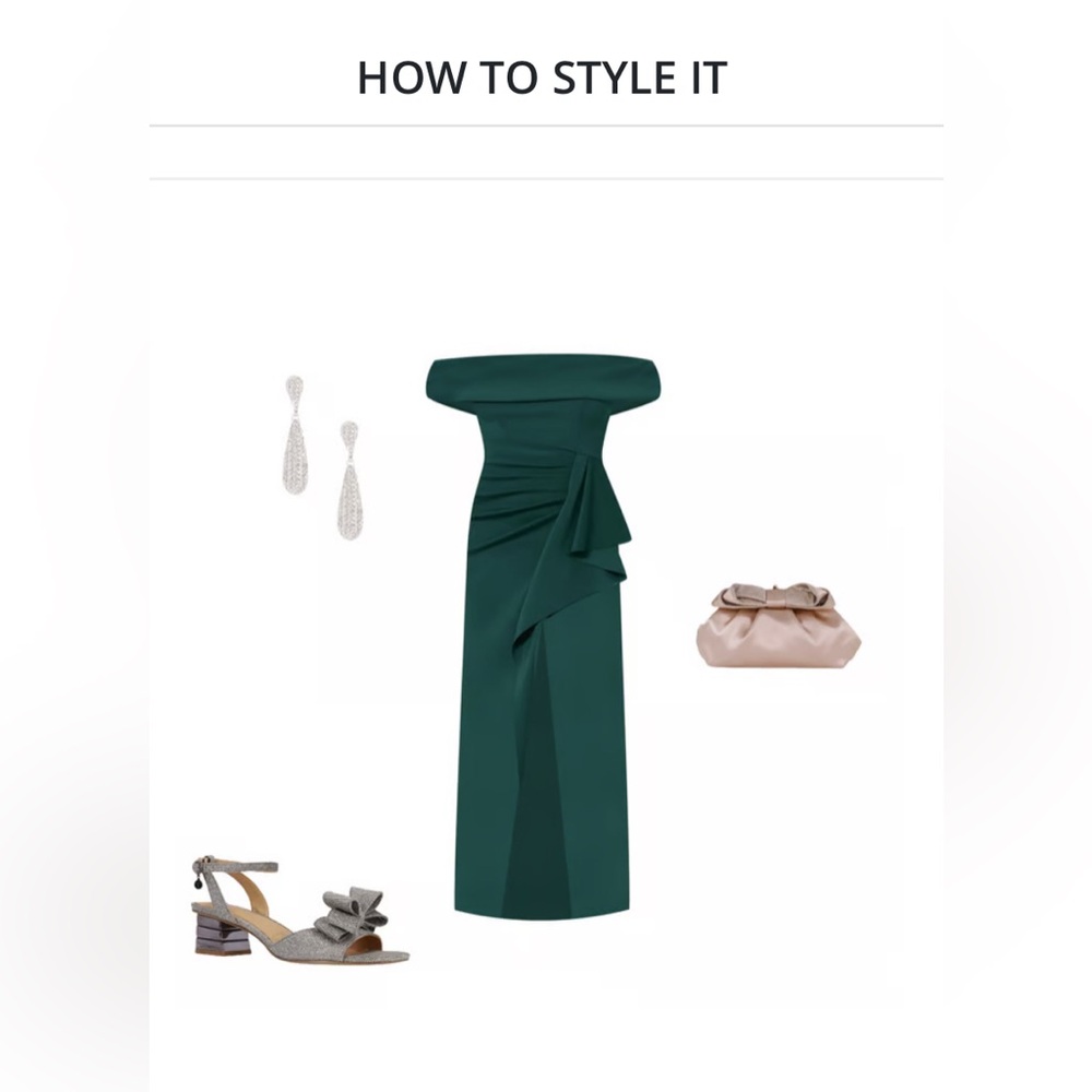 Xscape Emerald Green Asymmetrical Off-the-Shoulder Dress - Picture 11 of 12